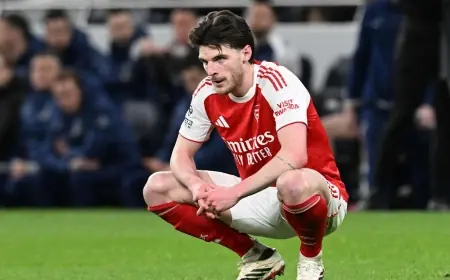 Declan Rice’s animated leadership criticised after error in Arsenal’s 4-1 win at Tottenham