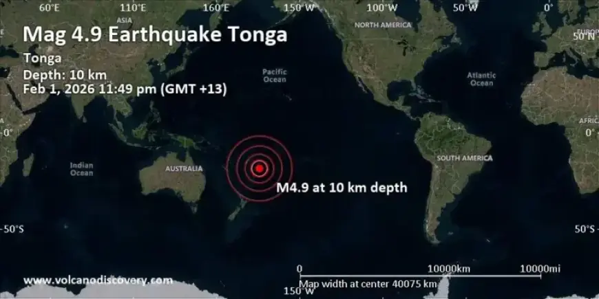 5.0 Magnitude Earthquake Strikes Near ‘Eua Island, Tonga, February 1st