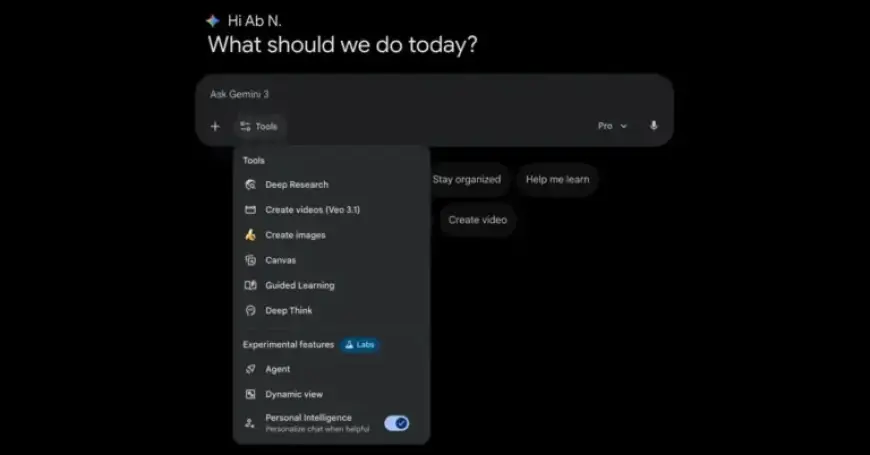 Gemini Tools Menu Unveils Labs Section, Personal Intelligence Feature