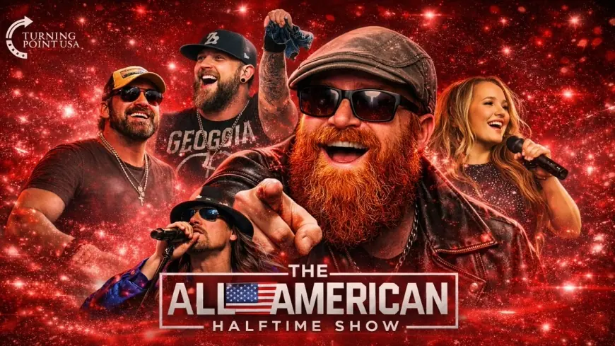 Turning Point USA’s “All-American Halftime Show” with Kid Rock, Gabby Barrett, Lee Brice, and Brantley Gilbert is set to counterprogram Super Bowl halftime