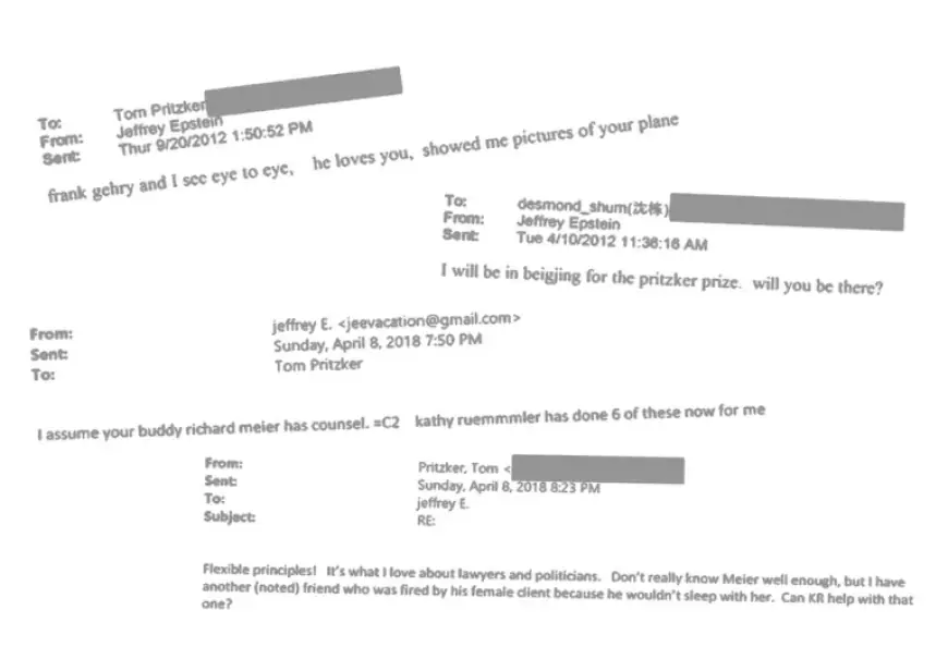 Epstein Emails Reveal Ties to Tom Pritzker, Gensler, and Notable Architects