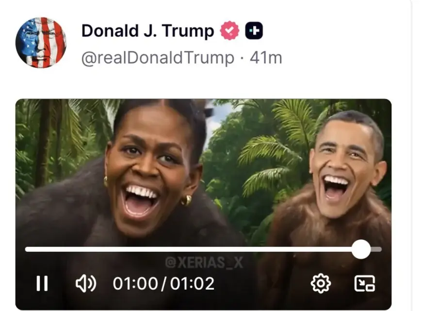 Trump shares video depicting Obamas as primates, triggering renewed backlash