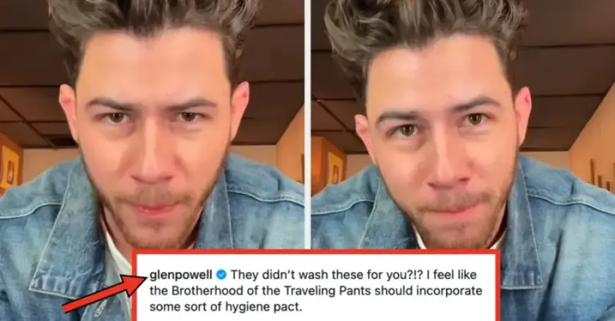Glen Powell Responds to Nick Jonas Discovering Borrowed Pants