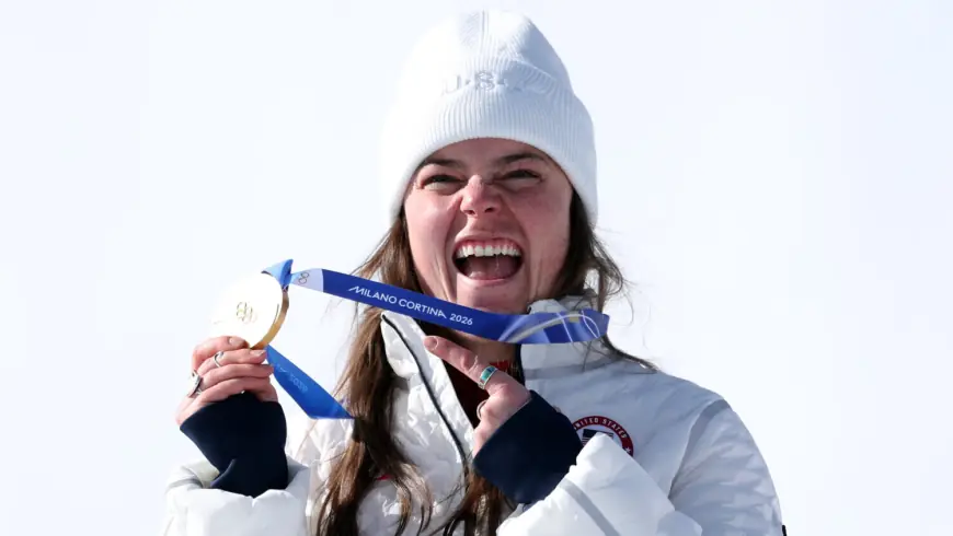 Breezy Johnson wins Olympic downhill gold as Cortina race turns chaotic