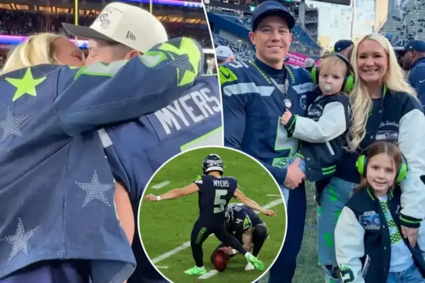 Seahawks Kicker Jason Myers Celebrates 17-Point Super Bowl Game with Wife Kiss