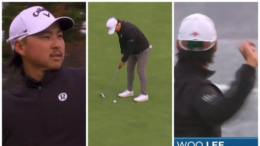 Aussie’s meltdown at Pebble Beach: Min Woo Lee hurls ball into Pacific as leader weathers cheating storm