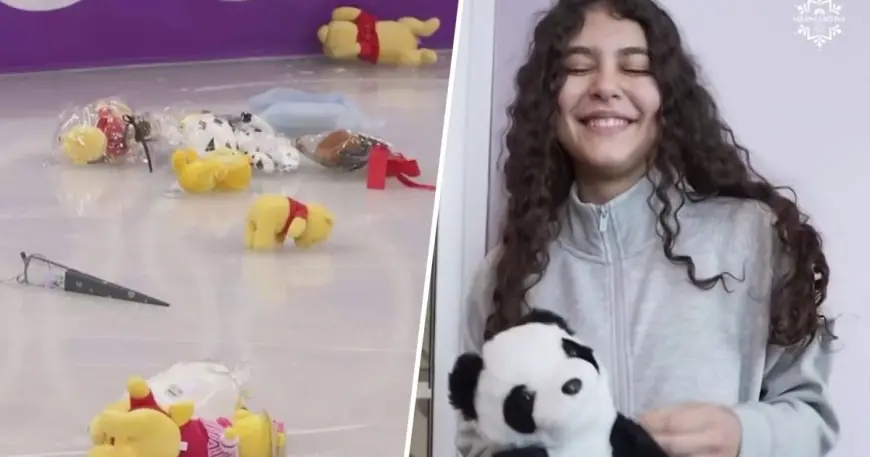 Stuffed Animals Olympics: Young Flower Kids Rush the Ice After Figure Skating Programs