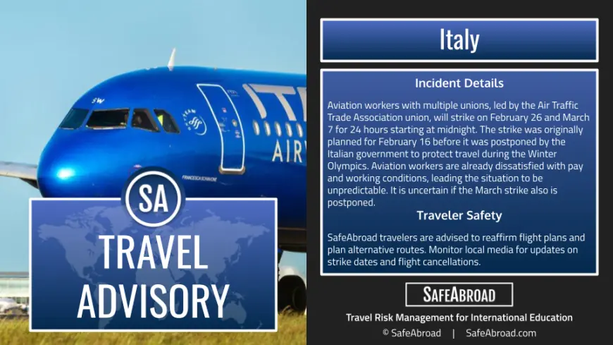 Ita Airways and ita airways: Rescheduled aviation strikes set for Feb. 26 and March 7