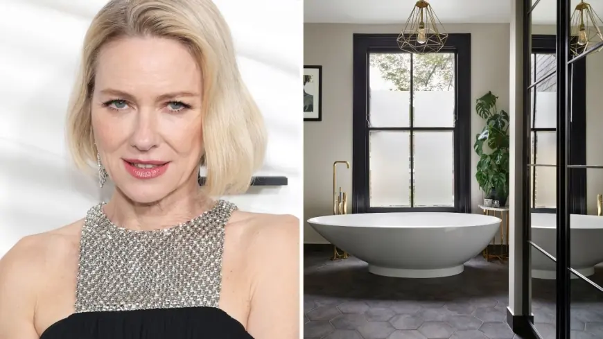 Naomi Watts’ offbeat style lessons for parents and home decorators — kids’ blunt fashion notes and a warm-metal bathroom makeover