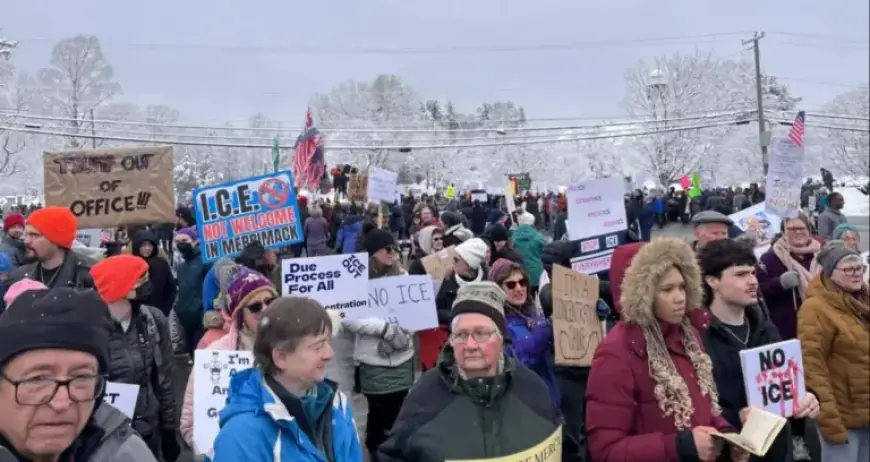 Hundreds Protest Proposed ICE Facility at Merrimack Town Hall Rally