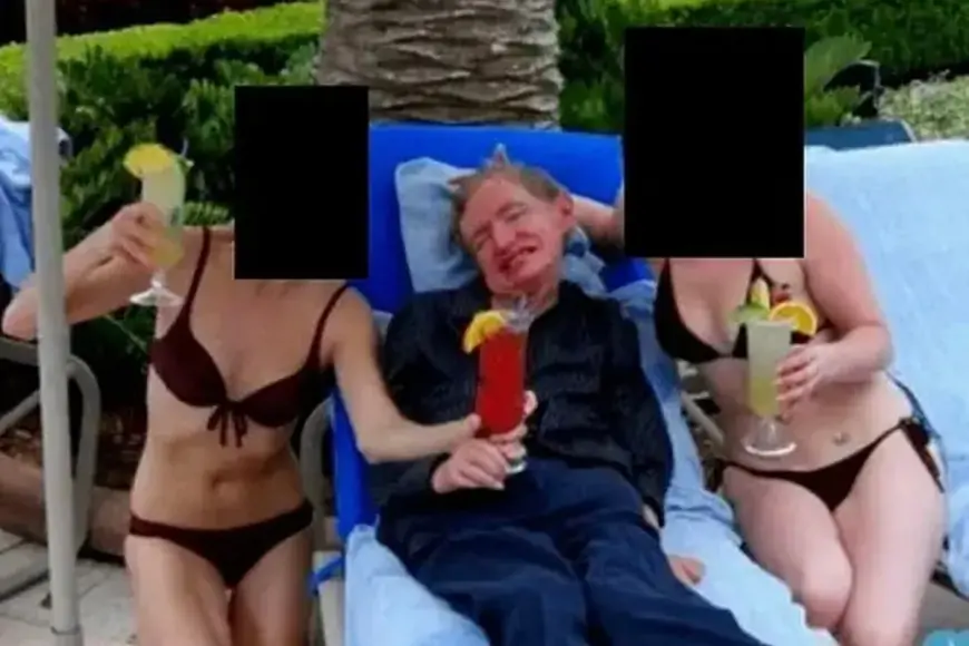 Stephen Hawking: stephen hawking pictured in Epstein files with bikini-clad women sipping cocktails