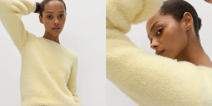 M&s spring knits: m&s sells lemon yellow Fluffy Crew jumper, £26 Tie Neck top and a £4.50 cropped deal