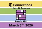NYT Connections Hints Today — March 5, 2026: Puzzle #998 Answers
