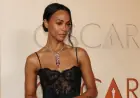 Zoe Saldana Wears a Lingerie-Inspired Gown at the 2026 Oscars, Returning as Presenter