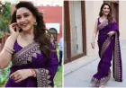 Madhuri Dixit Wows in Regal Purple Saree and Diamond Jewels
