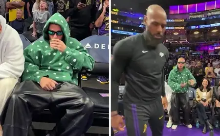 Justin Bieber All Smiles Courtside at Lakers Game Ahead of 2026 Coachella