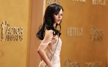 Jenna Ortega Wears a Lingerie-Inspired Lacy Slip Dress and Stockings at the 2026 Actor Awards