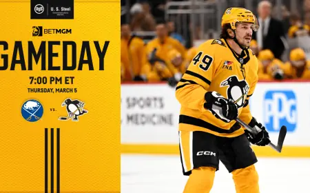 Sabres Vs Penguins: Penguins Host Buffalo at PPG Paints Arena on March 5