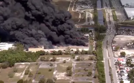 Massive Warehouse Blaze Near Turnpike Sends Dark Smoke Over Miami as Crews Battle 5-Alarm Fire