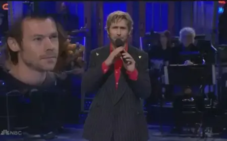 Harry Styles Surprises Ryan Gosling During “SNL” Monologue