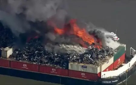 Massive Fire Engulfs Scrap Metal Barge in Delaware Bay