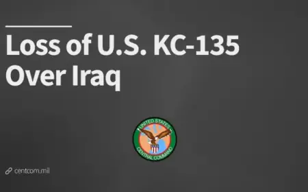U.S. KC-135 Tanker Crashes Over Iraq: Central Command Press Release