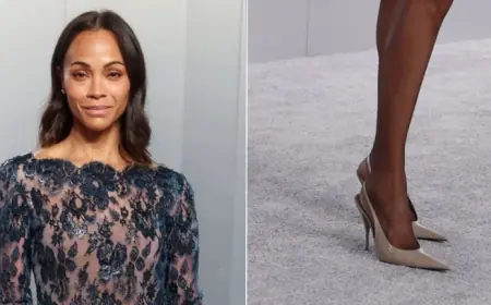 Zoe Saldana at LACMA Vanity Fair Party Sparks Second Lace Look as Saint Laurent Slingbacks Cap Oscars Night