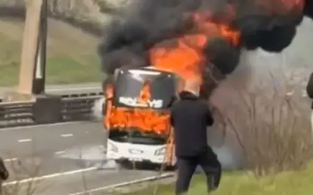 Man City Fan Coach En Route to Wembley Catches Fire