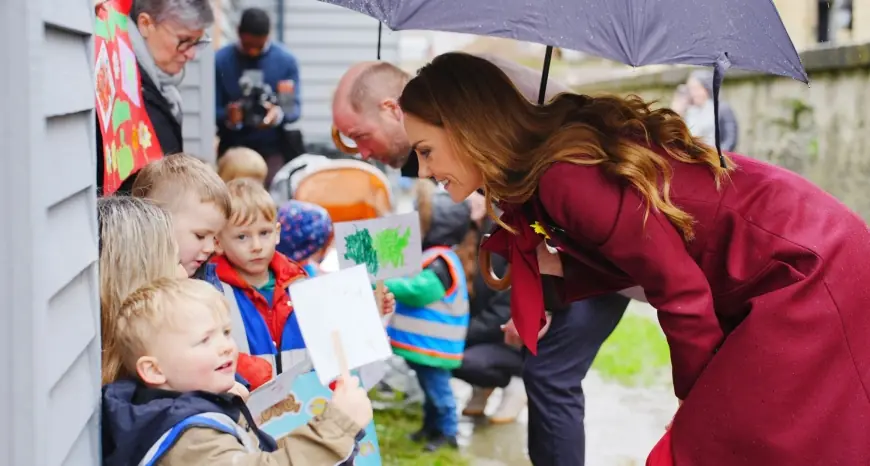 St Davids Day: William and Kate Brave Rain in Powys as Kate Admits She Was 'Reminded' to Bring an Umbrella