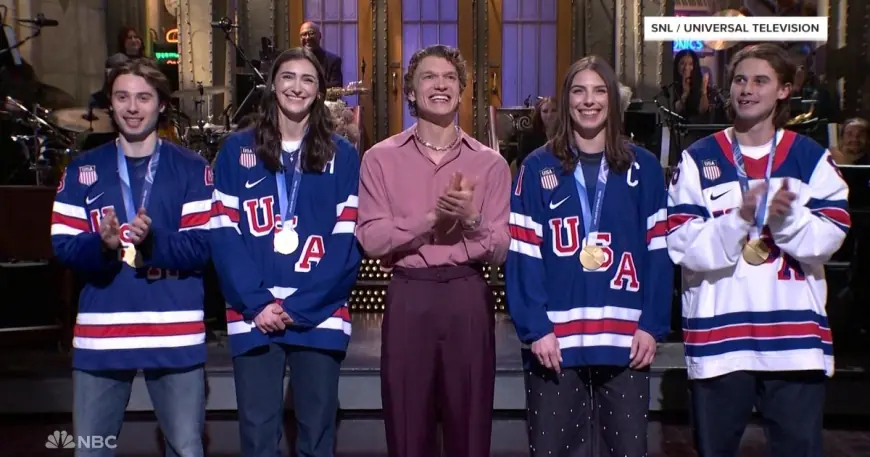 Connor Storrie Welcomes Team USA Hockey Stars on Snl