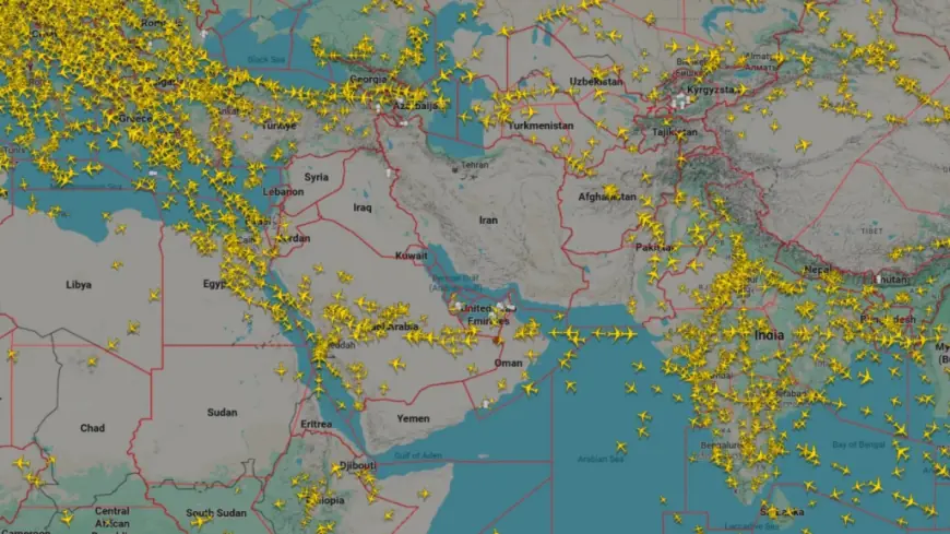 Flight radar spikes as Gulf airspace shuts down, grounding Qatar Airways and disrupting Emirates