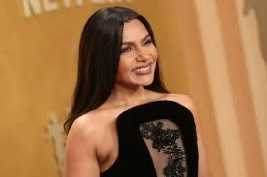 Mindy Kaling Returns to Actor Awards After 12 Years in Glittery Naked LBD With Striking Structural Peplum