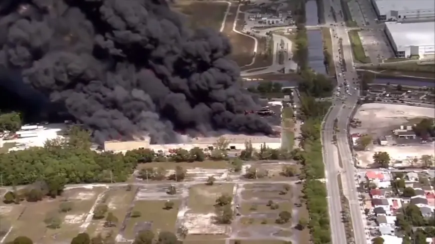 Massive Warehouse Blaze Near Turnpike Sends Dark Smoke Over Miami as Crews Battle 5-Alarm Fire