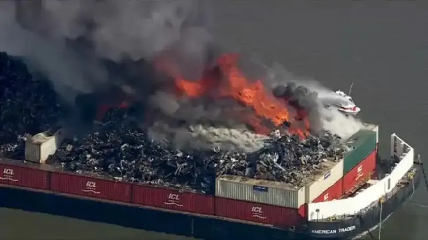 Massive Fire Engulfs Scrap Metal Barge in Delaware Bay