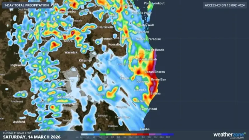 Belongil Creek gauge shows storm deluge as Flash Flooding Byron Bay unfolds