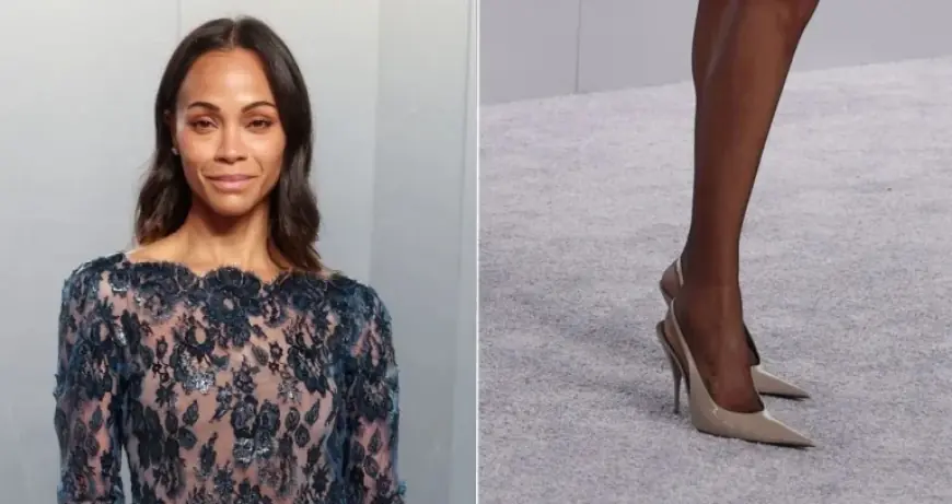 Zoe Saldana at LACMA Vanity Fair Party Sparks Second Lace Look as Saint Laurent Slingbacks Cap Oscars Night