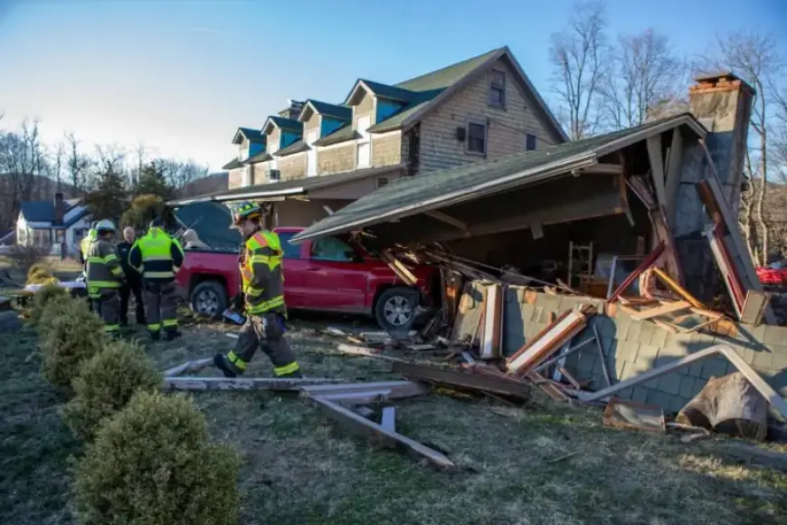 Pickup Truck Damages Property on Route 9D