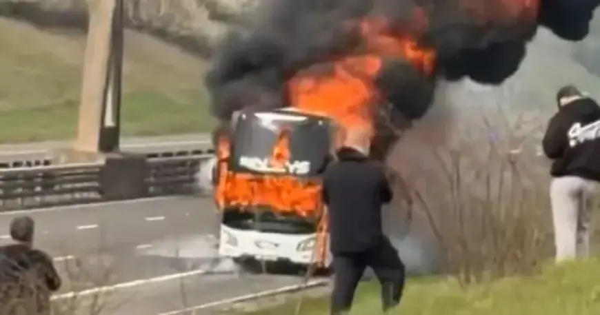 Man City Fan Coach En Route to Wembley Catches Fire