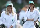 Paulina Gretzky Caddies for Dustin Johnson at Masters Par 3 Contest