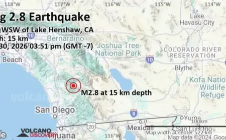 Minor Earthquake (Mag. 2.8) Strikes Near Lake Henshaw, CA, March 30, 2026