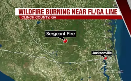 Firefighters Combat 4,000-Acre Wildfire Near Florida-Georgia Border