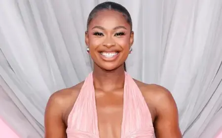 Coco Jones Stuns in Cult Gaia Dress with Dramatic Low Cutout Neckline