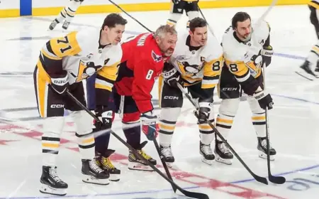 Alex Ovechkin Captures Iconic Photo with Penguins Stars Crosby, Malkin, Letang