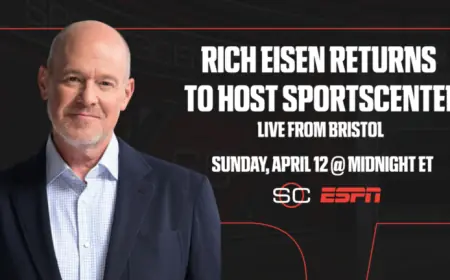 Rich Eisen Hosts SportsCenter Sunday Night in Bristol, Conn.