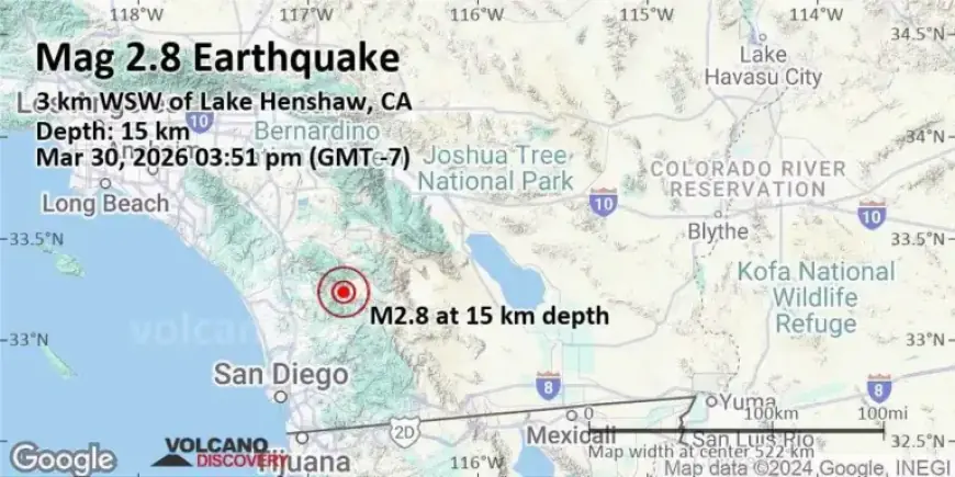 Minor Earthquake (Mag. 2.8) Strikes Near Lake Henshaw, CA, March 30, 2026