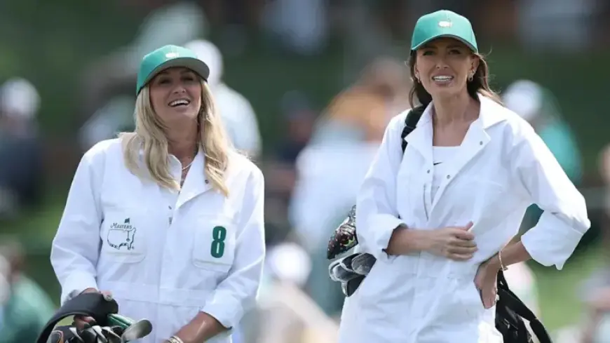 Paulina Gretzky Caddies for Dustin Johnson at Masters Par 3 Contest
