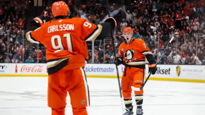 Carlson’s Hat Trick Leads Ducks to Victory Over Sharks, Ending 6-Game Skid