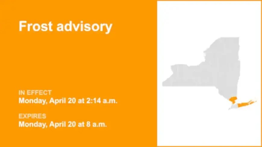 Frost Advisory Alert for Rockland and Westchester Counties on Monday